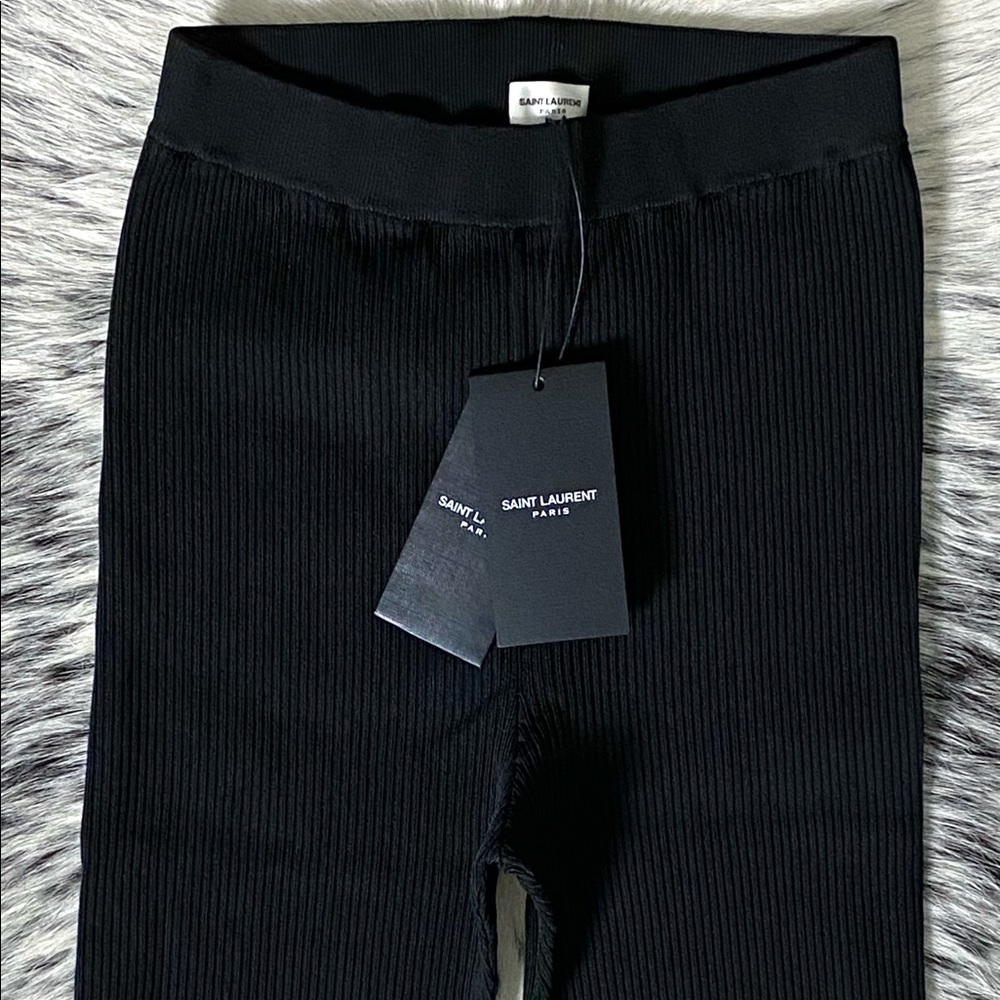 SAINT LAURENT HIGH-RISE RIB-KNIT CYCLISTE SHORTS, SZ S BLACK - Picture 2 of 16